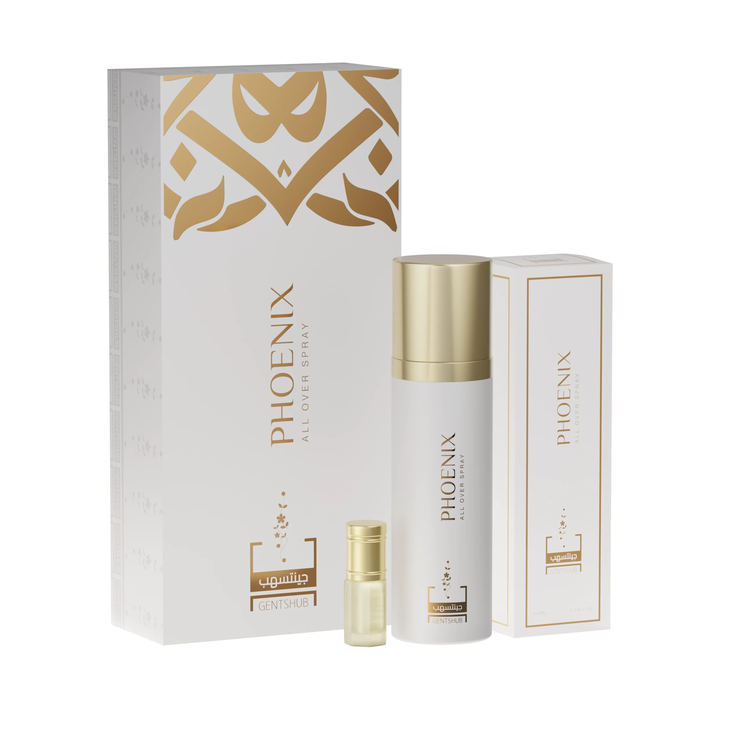 PHOENIX COLLECTION Experience a luminous fragrance with Phoenix Spray The top notes radiate freshness with Aldehydes, White Peach, Bergamot, and Mandarin Orange. At its heart, Orange Blossom and Petalia merge with Lily-of-the-Valley, Vetiver, and Mahonia, offering a floral and herbaceous harmony. The base of Musk, Ambroxan, and Vanilla provides a soft and comforting finish that lingers.